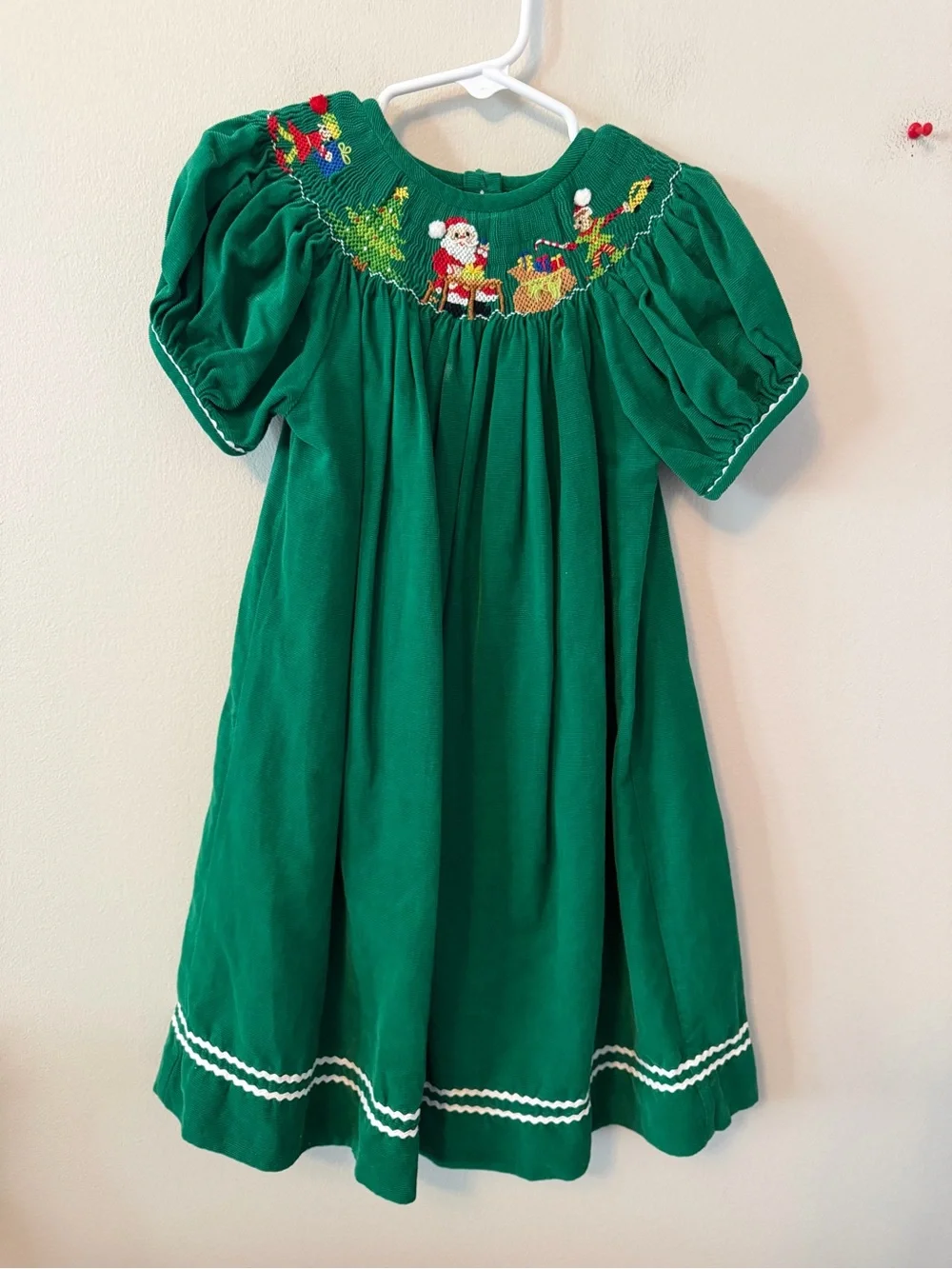 Vive La Fete Green Holiday Smocked Kids Dress